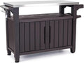 Keter Outdoor Rolling Table Cart for Food Prep, Storage, Bar & Grill, Dark Brown - Portable Kitchen Island Tabletop with Wheels for Drinks, Snacks, and Cooking
