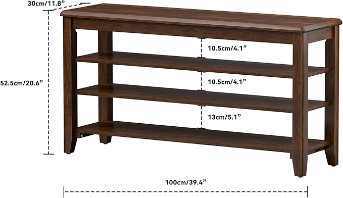 Shoe Bench Storage Rubberwood, Entryway Bench with 3-Tiers Height Adjustable, Shoe Rack Front Door Entrance Organizer for Hallway Living Room, Mudrooms, Walnut,39.4"