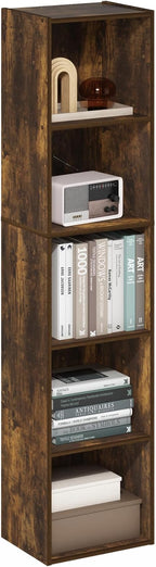 Furinno PASIR Book Shelf, 5-Tier Modern Bookshelf, Open Shelves Bookcase 9 x 12 x 52, for Living Room, Bedroom, Home Office, Amber Pine