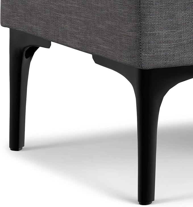 SIMPLIHOME Natasha 18 inch Wide Mid Century Square Mid Century Storage Ottoman with Tray in Slate Grey Polyester Linen, Assembled, For the Living Room, Entryway and Family Room