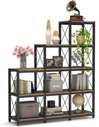 Tribesigns 12 Shelves Bookshelf, Industrial Ladder Corner Bookshelf 9 Cubes Stepped Etagere Bookcase, Rustic 5-Tier Display Shelf Storage Organizer for Home Office (Rustic Brown)