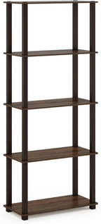Furinno Turn-N-Tube 5-Tier Multipurpose Shelf / Display Rack / Storage Shelf / Bookshelf, Square Tubes, Walnut/Brown