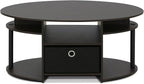 Furinno Jaya Simple Design Oval Coffee Table with Bin for Living Room, Walnut