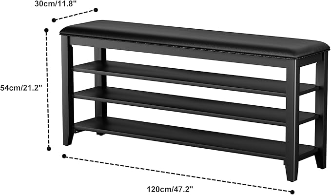 Shoe Bench Storage Rubberwood with Leather Cushion for Entryway Bench Ideal for Hallways Shoe Rack Front Doors Entrances Mudrooms Featuring 3 Height-Adjustable and Removable Shelves