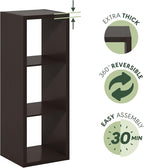 Furinno Cubicle Book Shelf, 3-Cube Thick Frame Bookshelf, Horizontally & Vertically Reversible Bookcase with Open Back, 14.6 x 15.9 x 44, for Living Room, Bedroom, Home Office, Black Dark Oak
