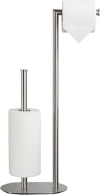 Brushed Nickel Freestanding Toilet Paper Holder with Reserve for Bathroom with Weighted Base, Modern Tissue Roll Holder Stand