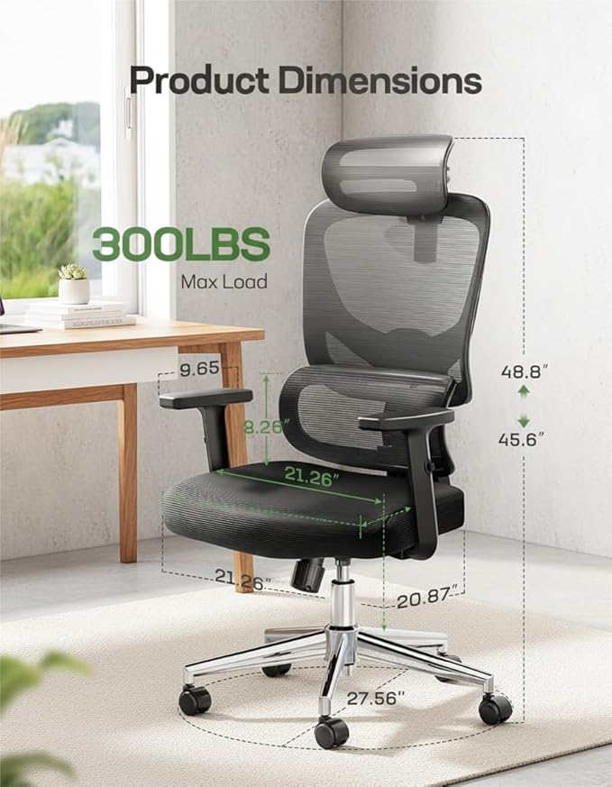 Marsail Ergonomic Office Chair Desk Chair,Gaming Chair with Height Adjustable Lumbar Support, Adjustable Armrest& 2D Headrest