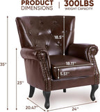 MOJAY PU Leather Accent Chair, Mid-Century Modern Armchair Living Room Club Chair with Tufted Button & Rivet Trim, Upholstered Sofa Chair with Sturdy Wood Legs for Bedroom (Reddish Brown)