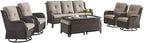 HUMMUH 8pcs Patio Furniture Set Outdoor Swivel Rocker Wicker Patio Chairs,Outdoor Couch with Coffee Table and Ottomans(Brown,Grey)