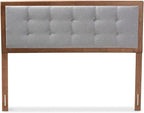 Mid-Century Marvel Fabric Upholstered Walnut Brown Finished Wood Headboard, Wall Mount Headboard Full/Light Gray