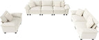 U-Shaped Cloud Modular Sofa Set, Deep Seat 3-Piece 6-Seater Sectional Couch & Removable Arms, Plush Chenille for Living Room - Beige