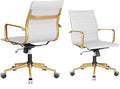 Ergonomic Office Chair White and Gold Leather Desk Chair for Home Office, Mid Century Comfy Executive Computer Chair Adjustable Swivel