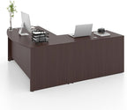 82.67" x 66.93" Bow Front L-Shaped Executive Desk with 3-Drawer File Cabinet (Espresso)