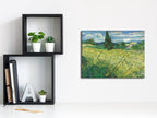 Wieco Art Modern Abstract Giclee Canvas Prints Wall Art Green Field 1889 by Van Gogh Famous Oil Paintings Reproduction Artwork Stretched and Framed Landscape Picture for KitchenDecoration