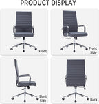 Sidanli Executive Desk Chair, Ergonomic PU Leather Gaming Chair with Adjustable Lumbar Support and Rolling Wheels for Home Office Conference Room, High Back, Gray