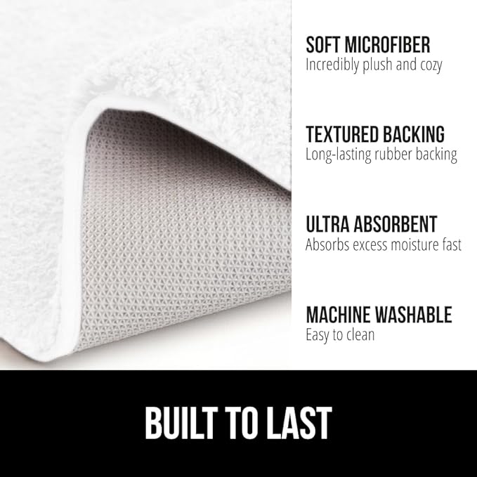 GORILLA GRIP Bathroom Rugs, 60x24, Ultra Soft Absorbent Mat, Thick Plush Bath Rug, Machine Washable, Microfiber Quick Dry, Mats for Shower, Bathtub and Floor, Home Decor Accessories, White