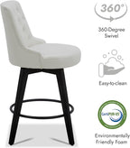 Watson & Whitely Counter Height Bar Stools, Faux Leather Upholstered Modern Swivel Barstool with Back, Solid Wood Legs, 26" H Seat, White