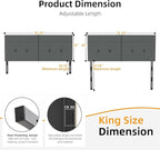 King Headboard Only with Adjustable Metal Legs, Faux Leather Upholstered Headboard King Size, Modern Stylish Headboard with Sunken Dot Design, Sturdy Bed Headboard for Bedroom, Gray