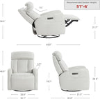 CHITA Leather Power Swivel Recliner Chair for Adults, Triple Motor Electric Rocker Recliner for Living Room with Adjustable Headrest and Lumbar Support, USB & Type-C Charging Ports, Creamy Grey