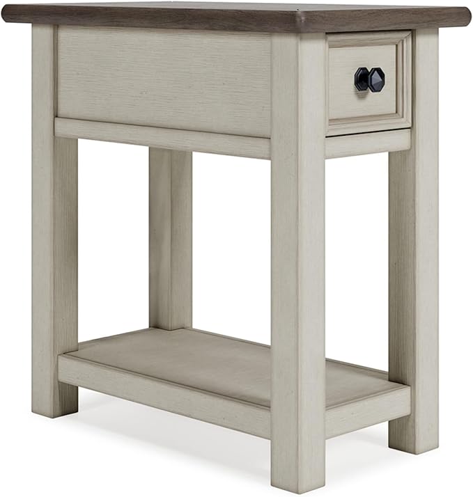 Signature Design by Ashley Bolanburg | Farmhouse Chair-Side End Table – USB Charging Ports, Drawer, Two-Tone Light Brown & Whitewash