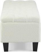 Christopher Knight Home Ottilie Boucle Fabric Storage Ottoman Bench, Wooden Rectangular Ottoman with Storage, Bedroom End of Bed Foot Stool, Entryway Ottoman Footrest, Living Room Extra Seat, White