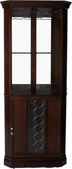 Howard Miller Piedmont III Corner Bar Cabinet – Traditional Espresso Home Bar Storage with Glass Door Bottle Organizer Adjustable Lighting & Space-Saving Design USA Made Luxury Bar Cabinet