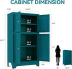 Metal Bathroom Storage Cabinet, Freestanding Pantry Floor Cabinet with 4 Doors and 2 Adjustable Shelves for Living Room, Dining Room, Kitchen (Blue, 43.3" H-4 Doors)