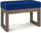 SIMPLIHOME Milltown 27 inch Wide Contemporary Rectangle Footstool Ottoman Bench in Blue Velvet Fabric, Assembled, For the Living Room and Bedroom