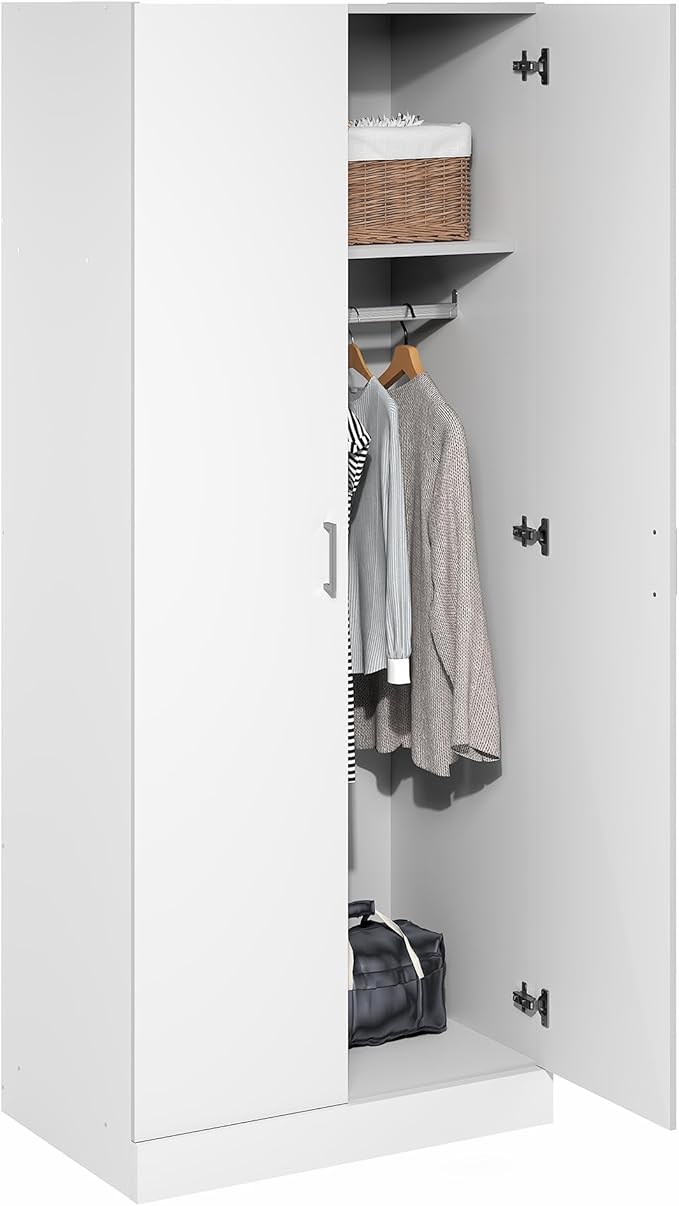 Furinno Robin Wardrobe Cabinet with Hanging Rod, Closet Organizers and Storage, for Wardrobe, Bedroom, Living Room, Entryway, White
