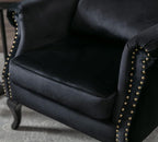Mid Century Modern Accent Chair Upholstered Armchair Comfy Velvet Fabric Single Sofa with Tufted Wingback for Small Spaces Bedroom Living Room, Black