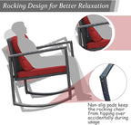 COSTWAY 3 Pieces Patio Rattan Rocking Chair Set, Outdoor Conversation Furniture Sets with Coffee Table, Storage Shelf and Cushions, Modern Bistro Set for Porch, Backyard, Garden, Red