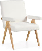 Giantex Mid-Century Modern Accent Chair, Sherpa Fabric Reading Chair with Padded Armrests, Solid Rubber Wood Frame, Upholstered Side Arm Chair for Living Room, Bedroom, Office, Beige