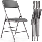 Folding Chairs 4 Pack with Padded Cushion and Back, Metal Folding Chairs with Comfortable Cushion and Durable Steel Frame Capacity for Home, Office, Party and Outdoor Events (PU-Grey, 4 Pack)