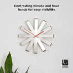 Umbra Ribbon Modern 12-inch Wall Clock, Battery Operated Quartz Movement, Silent Non Ticking Wall Clock, Stainless Steel