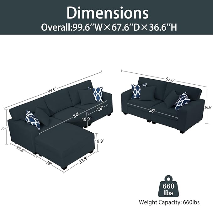 Legend Vansen Modular Sectional Sofa U Shaped Couch with Ottoman Modern Reversible Corner Sectional Couch for Living Room (Charcoal, 2+3 with Ottoman)