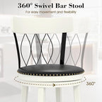 COSTWAY Bar Stools Set of 2, 26” Seat Height Swivel Barstools with Ergonomic Backrest, Soft Cushion & Footrest, Rubber Wood Counter Height Bar Chairs Upholstered Dining Chairs for Kitchen Island