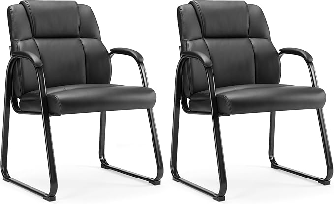 NEWBULIG Waiting Room Guest Chairs Set of 2, Stationary Office Reception Chairs No Wheels, Comfy Padded Arms and Seld Base, for Conference Room Lobby Home Computer Desk Bedroom Elderly, Black
