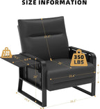 Faux Leather Accent Chair with Flip Up Tray Table Soft Backrest Side Pocket for Living Room Office Bedroom Leather Accent Chair, Black