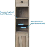 Bathroom Cabinet with Adjustable Shelf, Storage Cabinet for Small Space, Tall Bathroom Storage Cabinet with Retractable Toilet Paper Rod, Narrow Cabinet with 2 Doors, 8 Compartment, Brown Gray
