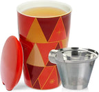 Tea Forte Double-Walled Ceramic Kati Cup, Removable Stainless Steel Infuser Basket and Lid, Steeps 12 oz Loose Leaf Tea, Dishwasher & Microwave Safe, Warming Joy