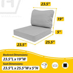 AAAAAcessories Outdoor Deep Seat Cushions, Waterproof, Fade-Resistant Patio Furniture Replacement Cushions, 23.5" x 25.5" x 5" + 23.5" x 19", Set of 2, Gray