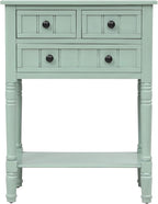 Knocbel Slim Antique Entry Console Table with Drawers & Bottom Open Shelf, Solid Wood Sofa Couch Table for Entryway Hallway Living Room (Mint Green)