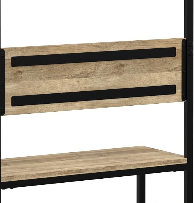 SIMPLIHOME Westmont Hall Tree Bench - 40 inch Wide Solid Mango Wood Entryway Seat in Natural, Industrial Bench for Entryway or Hallway with Metal Frame, Coat Hooks and Open Shelf