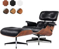 Top Black Grain Leather, Mid Century Chaise Lounge Chair and Ottoman, Leather Accent Chair, Modern Reading Chair, Classic Design, Heavy Duty Base Support for Living Room Lounge Office, Palisander