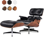 Top Black Grain Leather, Mid Century Chaise Lounge Chair and Ottoman, Leather Accent Chair, Modern Reading Chair, Classic Design, Heavy Duty Base Support for Living Room Lounge Office, Palisander