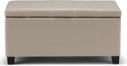 SIMPLIHOME Dover 36 inch Wide Contemporary Rectangle Storage Ottoman Bench in Satin Cream Vegan Faux Leather, Assembled, For the Living Room, Entryway and Family Room