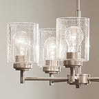 Kichler Winslow 19.75" Chandelier in Brushed Nickel, 5-Light Chandelier for Dining Room, Living Room, or Bedroom, Clear Seeded Glass, (19.75" W x 16" H), 44030NI