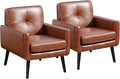 Accent Chair Set of 2, PU Leather Modern Chair with Wooden Frame, Cozy Armchair Reading Chair with Comfy Back for Apartment, Living Room, Bedroom, Waiting Room, Small Space, Corner, Brown
