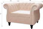 Living Room Chair, Modern Velvet Chesterfield Sofa Chair, Mid Century Single Sofa Couch Chair with Tufted Back and Rolled Arms, Accent Sofa Chair for Living Room Apartment, Beige
