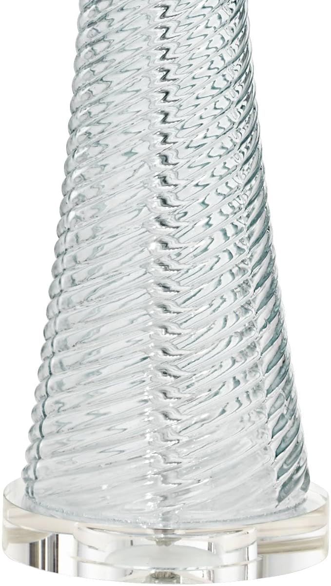 Possini Euro Design Miriam Modern Table Lamps 28.5" Tall Set of 2 Light Sky Blue Fluted Glass with Swirl Pattern White Drum Shade for Living Room Bedroom Bedside Nightstand Office Family